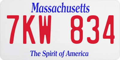 MA license plate 7KW834