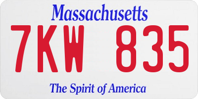 MA license plate 7KW835
