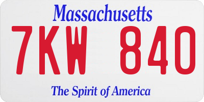 MA license plate 7KW840