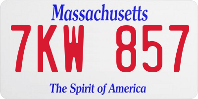 MA license plate 7KW857