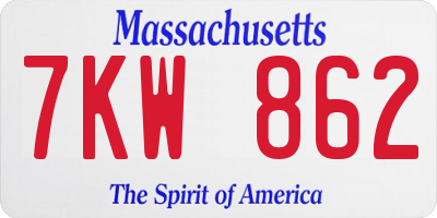 MA license plate 7KW862