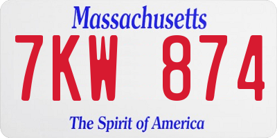 MA license plate 7KW874