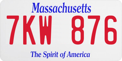MA license plate 7KW876