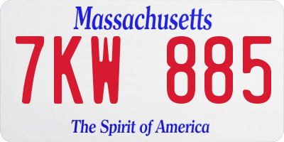 MA license plate 7KW885