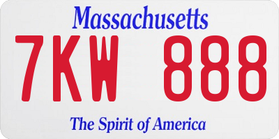 MA license plate 7KW888