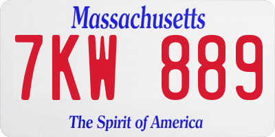 MA license plate 7KW889