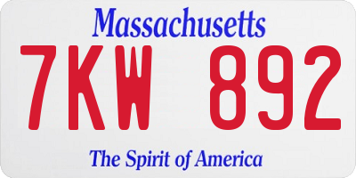 MA license plate 7KW892