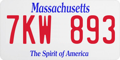 MA license plate 7KW893