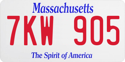 MA license plate 7KW905