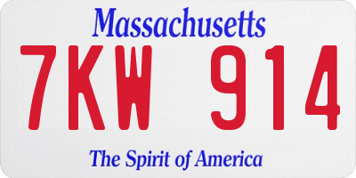 MA license plate 7KW914