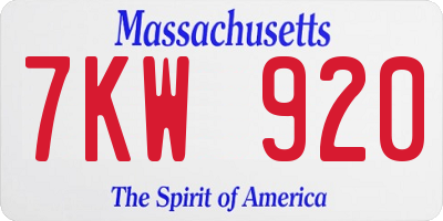 MA license plate 7KW920