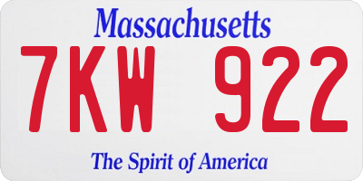 MA license plate 7KW922