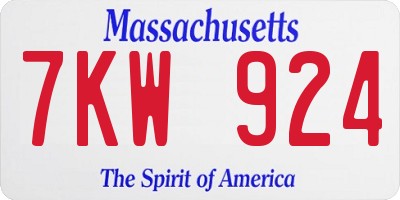 MA license plate 7KW924