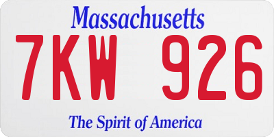 MA license plate 7KW926