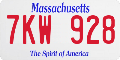 MA license plate 7KW928
