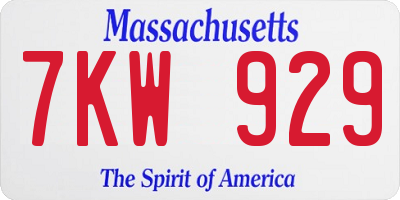 MA license plate 7KW929