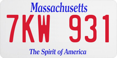 MA license plate 7KW931