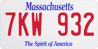 MA license plate 7KW932