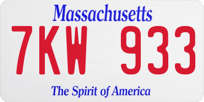 MA license plate 7KW933