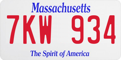 MA license plate 7KW934