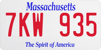 MA license plate 7KW935
