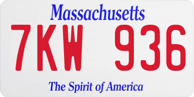 MA license plate 7KW936