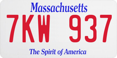 MA license plate 7KW937