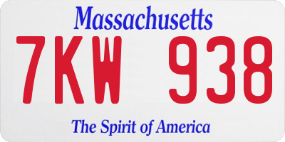 MA license plate 7KW938