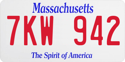 MA license plate 7KW942