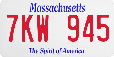 MA license plate 7KW945