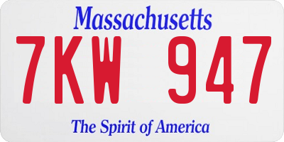 MA license plate 7KW947