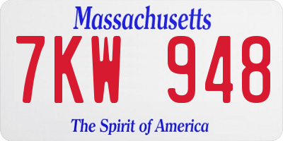 MA license plate 7KW948