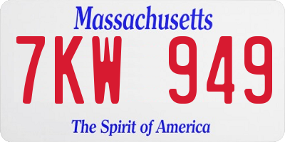 MA license plate 7KW949