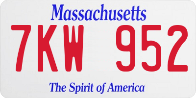 MA license plate 7KW952