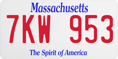 MA license plate 7KW953