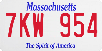 MA license plate 7KW954