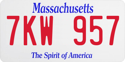 MA license plate 7KW957