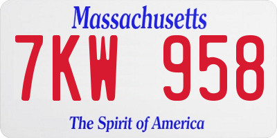 MA license plate 7KW958