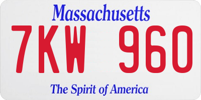 MA license plate 7KW960
