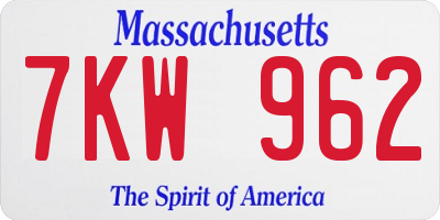 MA license plate 7KW962