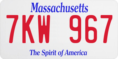 MA license plate 7KW967