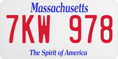 MA license plate 7KW978