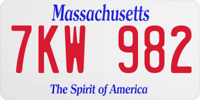 MA license plate 7KW982