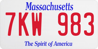 MA license plate 7KW983