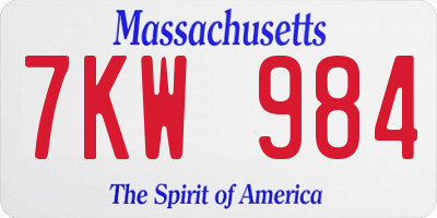 MA license plate 7KW984