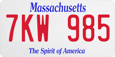 MA license plate 7KW985