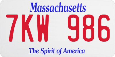 MA license plate 7KW986