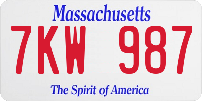 MA license plate 7KW987