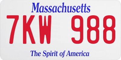 MA license plate 7KW988