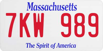 MA license plate 7KW989